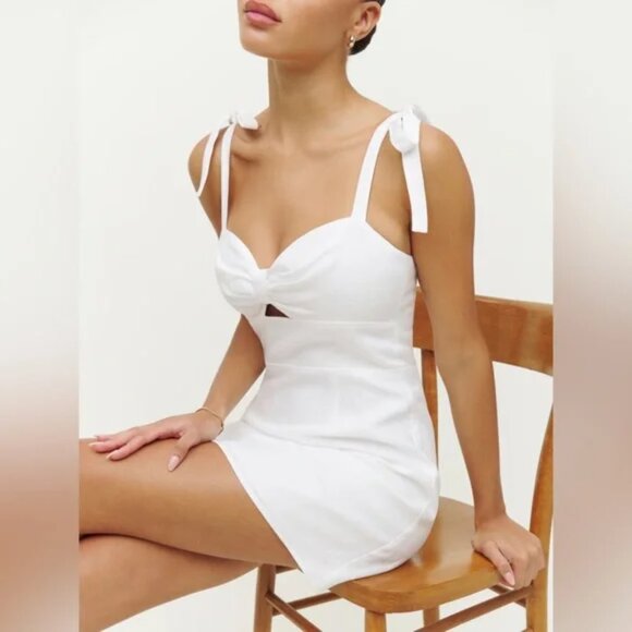 Reformation Pearson Linen Mini Dress White - Picture 1 of 12